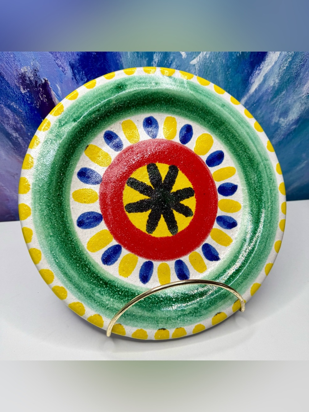 Giovanni DeSimone Italy Ceramic Plate Hand Painted Signed Flower MCM Midcentury